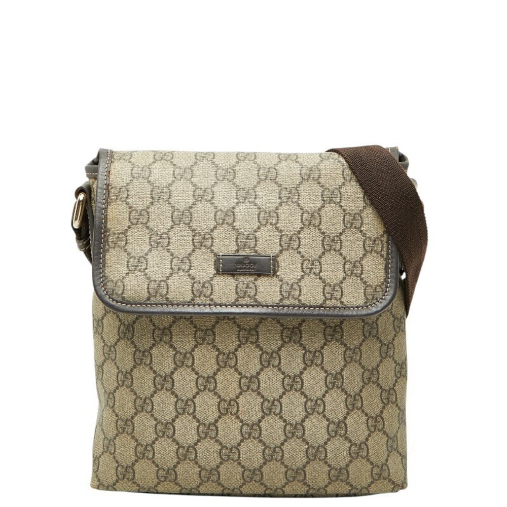 Gucci GG Supreme Crossbody Bag Beige Cream Brown Leather